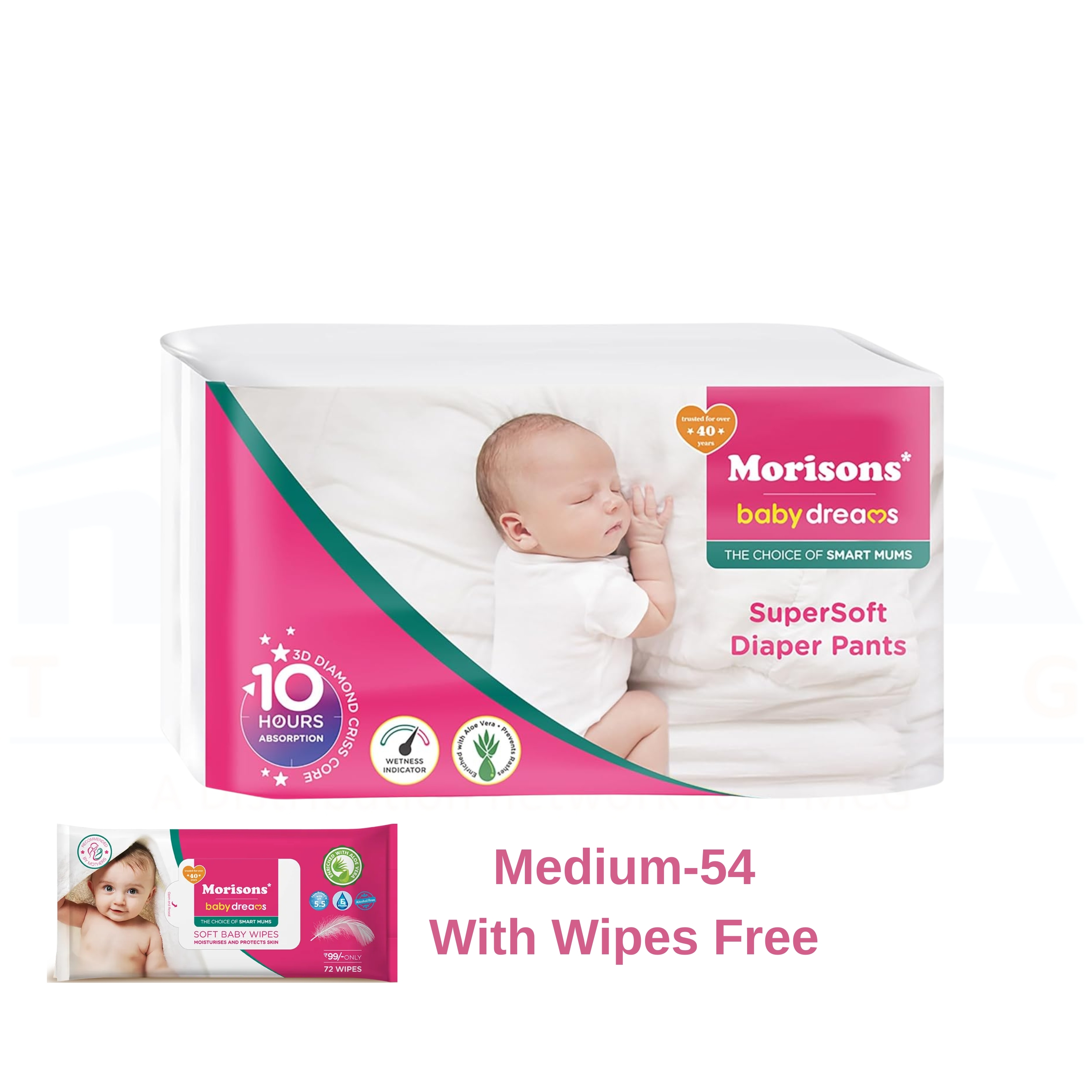 Morisons Diaper Pants Medium-54 With MBD Wipes 72's Free [1x6] [INR 699|NPR 1118.40]
