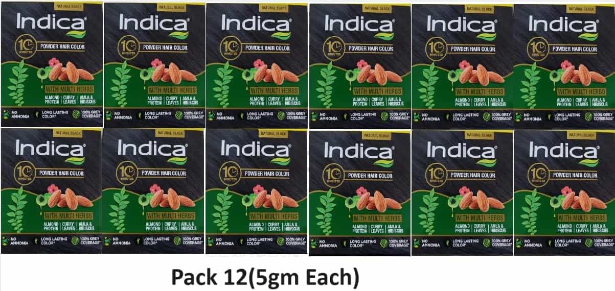 Indica 10Minutes Powder Hair Color 5gm Black 10+2 Offer Pack [10x32] (INR 21|NPR 33.60) 2